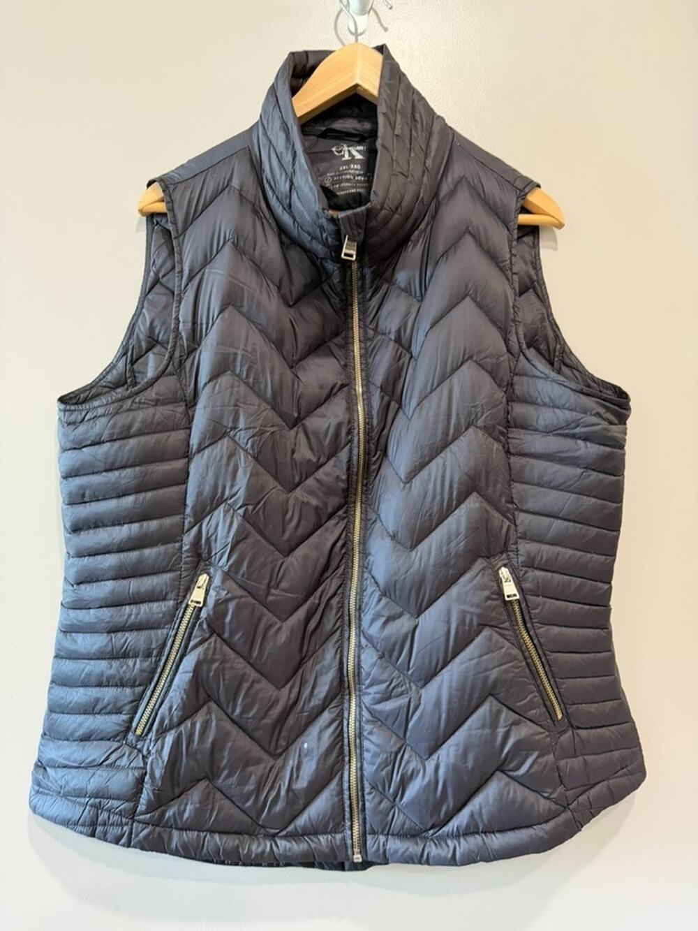 Calvin Klein Premium Down headphone Quilted black funnel Puffer Vest Jacket XXL